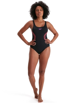 Speedo Placement Muscleback Swimsuit - Black/Pink